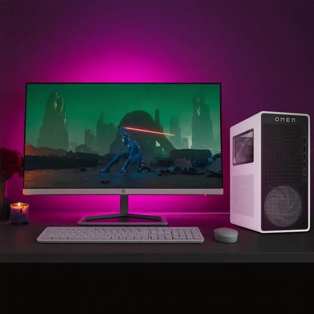 Alt view image 7 of 7 - HP OMEN 16L Gaming Desktop AMD Ryzen 7 8700F NVIDIA GeForce RTX 5060 32GB DDR5 RGB RAM 1TB Gen 4 SSD Wi-Fi 6 (2x2) Bluetooth 5.4 Mouse and Keyboard RJ45 RGB Front Cooling Fan Windows 11 Home White