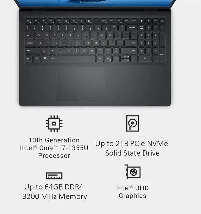 Alt view image 2 of 7 - Dell 15.6" Business Laptop FHD WVA Touchscreen Intel core i7-1355U Intel UHD Graphics 32GB RAM 2TB SSD Backlit KB Fingerprint Reader Wi-Fi 6 BT 5.2 HD-RGB Webcam HDMI USB-C Windows 11 Home Black