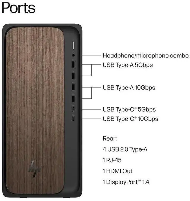 Alt view image 4 of 7 - HP OmniDesk Business Desktop Intel core Ultra 7 265 (Beat i7-14700) 32GB DDR5 RAM 512GB SSD Intel Graphics DisplayPort 1.4 HDMI Wi-Fi 6 Bluetooth 5.4 USB-C 280W KB and Mouse Windows 11 Home Dark Wood