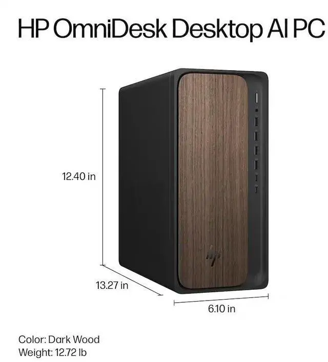 Alt view image 3 of 7 - HP OmniDesk Business Desktop Intel core Ultra 7 265 (Beat i7-14700) 16GB DDR5 RAM 1TB SSD Intel Graphics DisplayPort 1.4 HDMI Wi-Fi 6 Bluetooth 5.4 USB-C 280W KB and Mouse Windows 11 Home Dark Wood