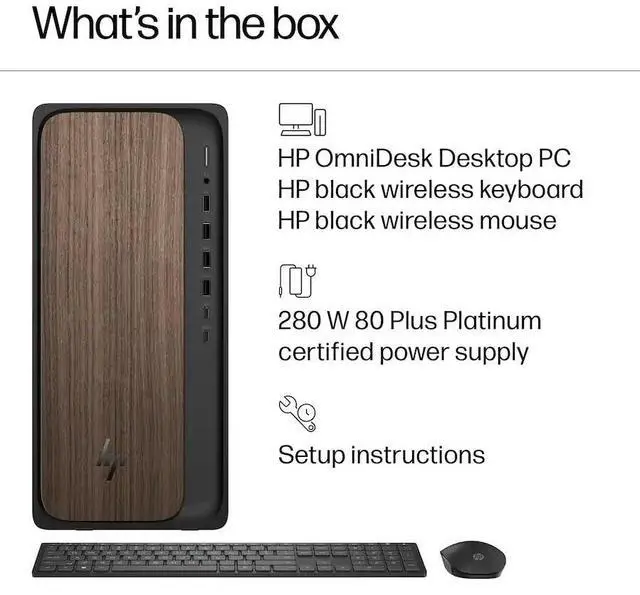 Alt view image 6 of 7 - HP OmniDesk Business Desktop Intel core Ultra 7 265 (Beat i7-14700) 16GB DDR5 RAM 1TB SSD Intel Graphics DisplayPort 1.4 HDMI Wi-Fi 6 Bluetooth 5.4 USB-C 280W KB and Mouse Windows 11 Home Dark Wood