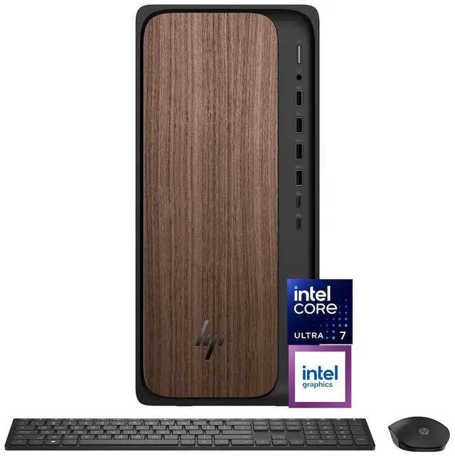 Main image of HP OmniDesk Business Desktop Intel core Ultra 7 265 (Beat i7-14700) 16GB DDR5 RAM 1TB SSD Intel Graphics DisplayPort 1.4 HDMI Wi-Fi 6 Bluetooth 5.4 USB-C 280W KB and Mouse Windows 11 Home Dark Wood