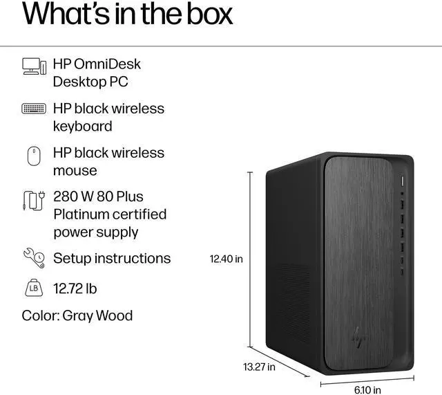 Alt view image 6 of 7 - HP OmniDesk Tower AMD Ryzen 7 8700G AI 16 NPU TOPS AMD Radeon 780M Graphics 16GB DDR5 RAM 2TB SSD Wi-Fi 6 (2x2) Bluetooth 5.4 Wireless Mouse and Keyboard HDMI DP1.4 RJ45 Windows 11 Pro Dark Wood