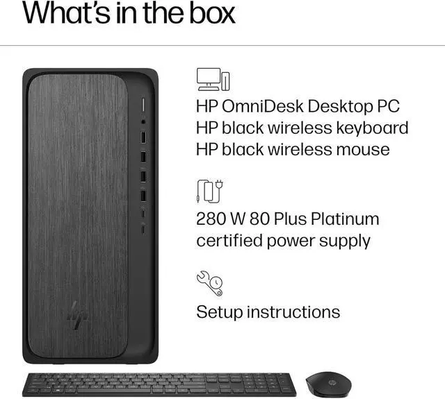 Alt view image 3 of 7 - HP OmniDesk Tower AMD Ryzen 7 8700G AI 16 NPU TOPS AMD Radeon 780M Graphics 16GB DDR5 RAM 1TB SSD Wi-Fi 6 (2x2) Bluetooth 5.4 Wireless Mouse and Keyboard HDMI DP1.4 RJ45 Windows 11 Pro Dark Wood