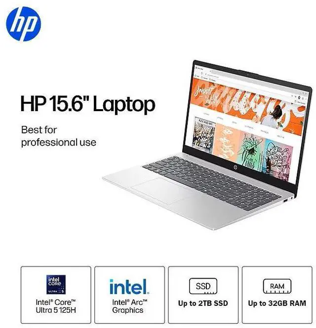 Alt view image 2 of 7 - HP 15.6" FHD Touchscreen Business Intel core Ultra 5 125H (Beats i7-1360P) Intel Arc Graphics 32GB DDR5 RAM 2TB SSD Wi-Fi 6 BT 5.4 HDMI Copilot AI Webcam Long-Battery life Windows 11 Home Silver