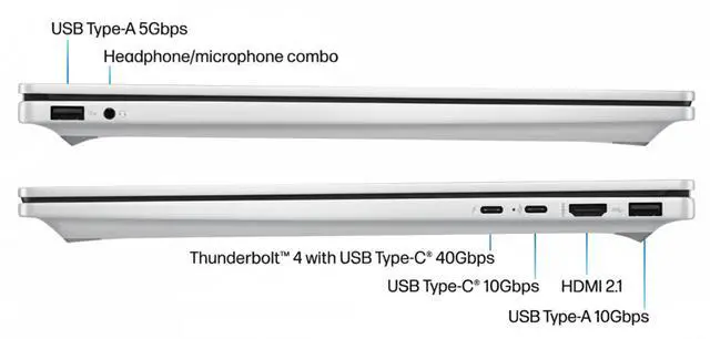 Alt view image 5 of 7 - HP OmniBook 7 16" 2K(2048 x 1280) OLED Touchscreen 120Hz Intel Core 9 270H (Beat i9-13900H) Intel Graphics 16GB DDR5 RAM 512GB SSD Wi-Fi 7 BT 5.4 Backlit KB HDMI 2.1 5MP Webcam Windows 11 Pro Silver