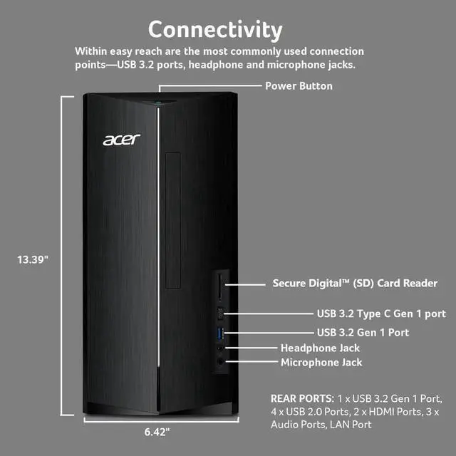 Alt view image 3 of 7 - Acer Aspire Business Desktop Intel core i5-14400 Processor Intel UHD 730 Graphics 16GB DDR5 RAM 1TB SSD Wi-Fi 6E Bluetooth 5.3 HDMI 5.1-Channel Auto Keyboard and Mouse 300W Windows 11 Pro Black