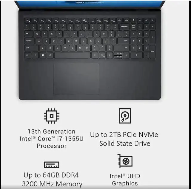 Alt view image 2 of 6 - Dell 15.6" Business Laptop FHD WVA Touchscreen Intel core i7-1355U Intel UHD Graphics 16GB RAM 1TB SSD Backlit KB Fingerprint Reader Wi-Fi 6 BT 5.2 HD-RGB Webcam HDMI USB-C Windows 11 Pro Black