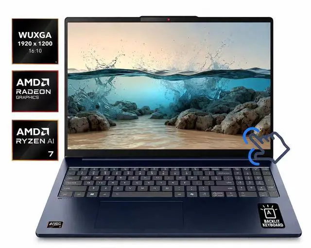 Main image of Lenovo IdeaPad Slim 5 Business 16" WUXGA Touchscreen AMD Ryzen AI 7 350 (>Core Ultra 7 255H) AMD Radeon 860M 16GB DDR5 RAM 1TB SSD Wi-Fi 7 BT 5.4 Backlit KB 1080p Webcam Windows 11 Pro Cosmic Blue