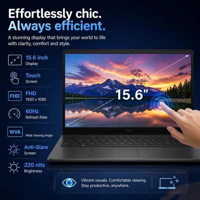 Alt view image 3 of 7 - DELL Business 15.6" FHD Touchscreen Laptop Intel core Ultra 7 255U (Beat i7-13650HX) Intel Graphics 32GB DDR5 RAM 2TB SSD Backlit KB Wi-Fi 6 BT HDMI 1.4 USB-C Copilot AI Webcam Windows 11 Pro Black