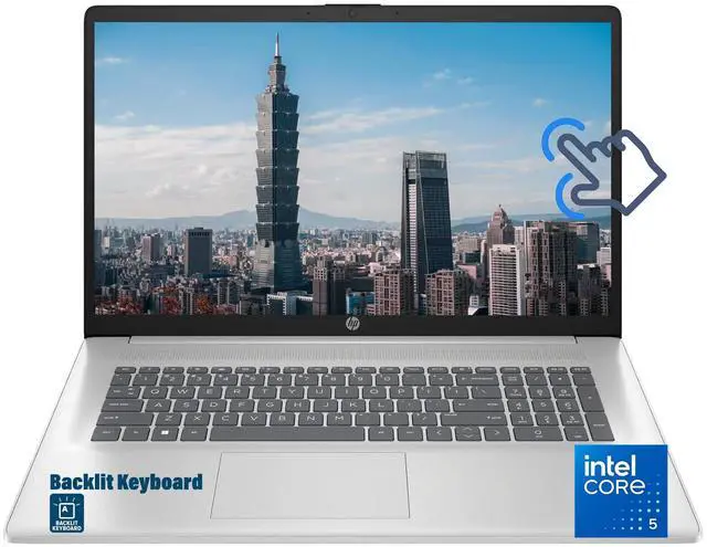 Main image of HP Business Laptop 17.3 inch IPS HD+ Touchscreen Intel Core 5 120U (Beats i5-1335U) Intel Graphics 16GB RAM 512GB SSD Backlit KB Wi-Fi 6 Bluetooth 5.4 Copilot AI 720p Webcam HDMI Windows 11 Pro Silver