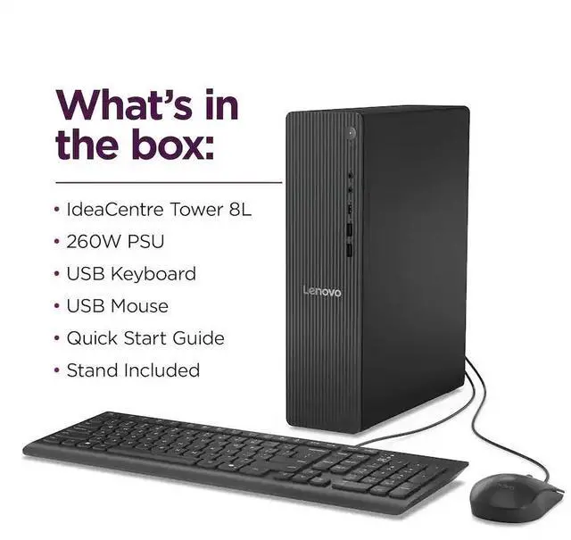 Alt view image 4 of 7 - Lenovo IdeaCentre Tower Business Desktop Intel Core Ultra 7 265 (Beats i7-14700) Intel Graphics 32GB DDR5 RAM 2TB SSD Wi-Fi 6E Bluetooth 5.3 HDMI 2.1 Mouse and Keyboard Copilot AI Windows 11 Pro Grey