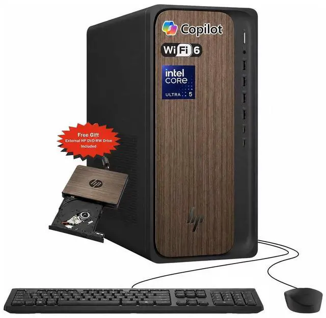 Main image of HP OmniDesk Business AI Desktop M03 Intel Core Ultra 5 225 (Beat Intel i5-14400) Intel Graphics 8GB DDR5 RAM 512GB SSD Keyboard and Mouse Wi-Fi 6 BT 5.4 HDMI DP RJ-45 Windows 11 Pro Black