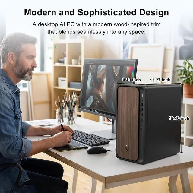 Alt view image 7 of 7 - HP OmniDesk Business AI Desktop M03 Intel Core Ultra 5 225 (Beat Intel i5-14400) Intel Graphics 16GB DDR5 RAM 1TB SSD Keyboard and Mouse Wi-Fi 6 BT 5.4 HDMI DP RJ-45 Windows 11 Pro Black