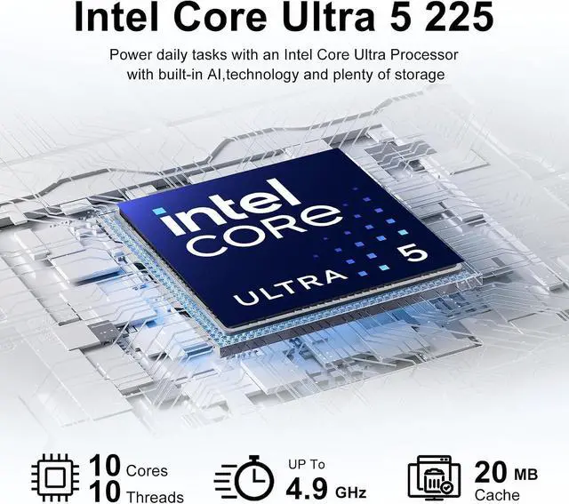 Alt view image 5 of 7 - HP OmniDesk Business AI Desktop M03 Intel Core Ultra 5 225 (Beat Intel i5-14400) Intel Graphics 8GB DDR5 RAM 512GB SSD Keyboard and Mouse Wi-Fi 6 BT 5.4 HDMI DP RJ-45 Windows 11 Pro Black