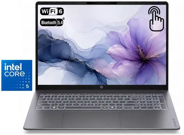 Main image of HP OmniBook 5 Business Laptop 16" IPS WUXGA Touchscreen Intel core 5 120U (Beat i5-1335U) Intel Graphics 32GB DDR5 RAM 2TB SSD Backlit KB Wi-Fi 6 BT 5.4 FHD Webcam Copilot+ PC Windows 11 Home Grey