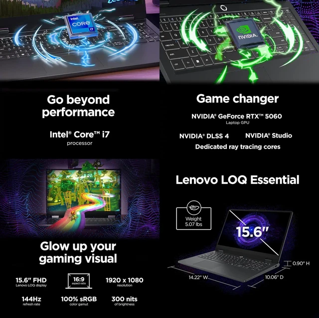 Alt view image 2 of 7 - Lenovo LOQ 15.6" 2K IPS 144Hz Gaming Laptop Intel i7-13650HX NVIDIA GeForce RTX 5060 32GB DDR5 RAM 1TB SSD Backlit KB Wi-Fi 6 HDMI 2.1 Stereo Speakers Copilot+PC Webcam 4-cell Windows 11 Pro Black