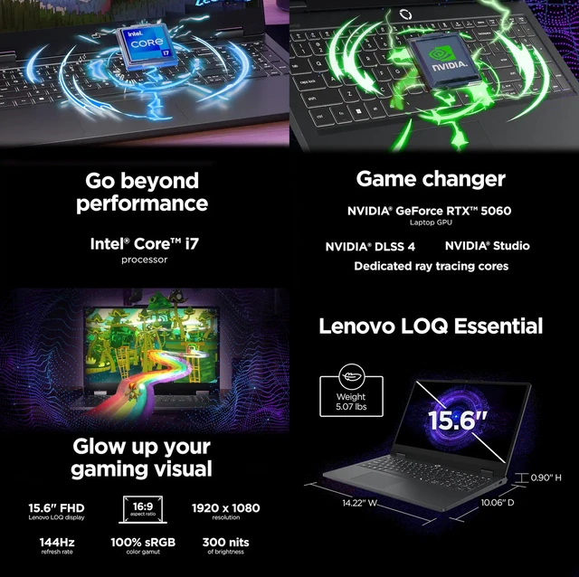 Alt view image 2 of 7 - Lenovo LOQ 15.6" 2K IPS 144Hz Gaming Laptop Intel i7-13650HX NVIDIA GeForce RTX 5060 32GB DDR5 RAM 512GB SSD Backlit KB Wi-Fi 6 HDMI 2.1 Stereo Speakers Copilot+PC Webcam 4-cell Windows 11 Home Black