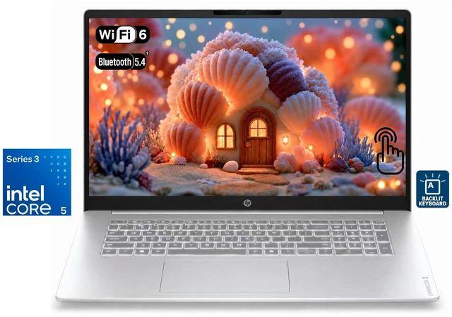 Main image of HP OmniBook 3 17.3" HD+ Touchscreen Business AI Laptop Intel core 5 315 (Beats i7-1355U) Intel Graphics 32GB DDR5 RAM 2TB SSD Backlit KB Wi-Fi 6 BT 5.4 FHD Webcam Copilot+ PC Windows 11 Home Silver