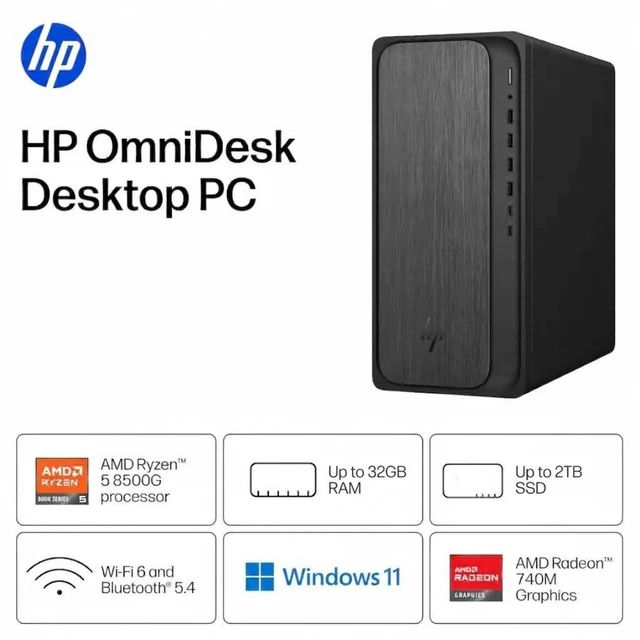 Alt view image 5 of 7 - HP OmniDesk Business Desktop AMD Ryzen 5 8500G (Beats Core Ultra 5 225) AMD Radeon 740M 32GB DDR5 RAM 512GB SSD Wi-Fi 6 BT 5.4 HDMI DP 1.4 Copilot+PC Wireless KB and Mouse Windows 11 Pro Gray Wood