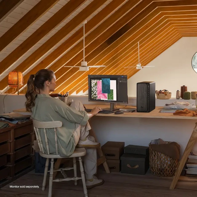 Alt view image 7 of 7 - HP OmniDesk Business Desktop AMD Ryzen 5 8500G (Beats Core Ultra 5 225) AMD Radeon 740M 8GB DDR5 RAM 512GB SSD Wi-Fi 6 BT 5.4 HDMI DP 1.4 Copilot+PC Wireless KB and Mouse Windows 11 Home Gray Wood