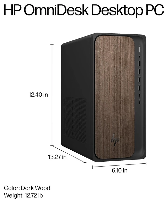 Alt view image 3 of 7 - HP OmniDesk Desktop Tower Intel Core Ultra 7 265 AI Boost (Beat i7-14700) Intel Graphics 64GB DDR5 RAM 2TB SSD Wi-Fi 6 BT 5.4 Wireless KB and Mouse 280W Power Supply Windows 11 Pro Black and Wood
