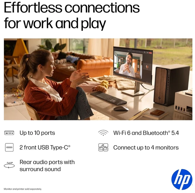 Alt view image 6 of 7 - HP OmniDesk Desktop Tower Intel Core Ultra 7 265 AI Boost (Beat i7-14700) Intel Graphics 64GB DDR5 RAM 2TB SSD Wi-Fi 6 BT 5.4 Wireless KB and Mouse 280W Power Supply Windows 11 Home Black and Wood