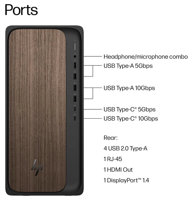 Alt view image 4 of 7 - HP OmniDesk Desktop Tower Intel Core Ultra 7 265 AI Boost (Beat i7-14700) Intel Graphics 16GB DDR5 RAM 1TB SSD Wi-Fi 6 BT 5.4 Wireless KB and Mouse 280W Power Supply Windows 11 Pro Black and Wood
