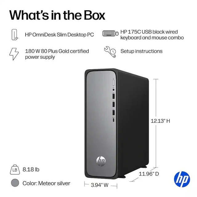 Alt view image 6 of 7 - HP OmniDesk Slim Business Desktop AMD Ryzen 7 7445HS (Beats Ultra 7 155U) 8GB DDR5 RAM 1TB SSD HDMI 2.1 DP 1.4 Wi-Fi 6 BT 5.4 Mouse and KB Copilot+ PC Sup Dual Display Windows 11 Home Meteor Silver