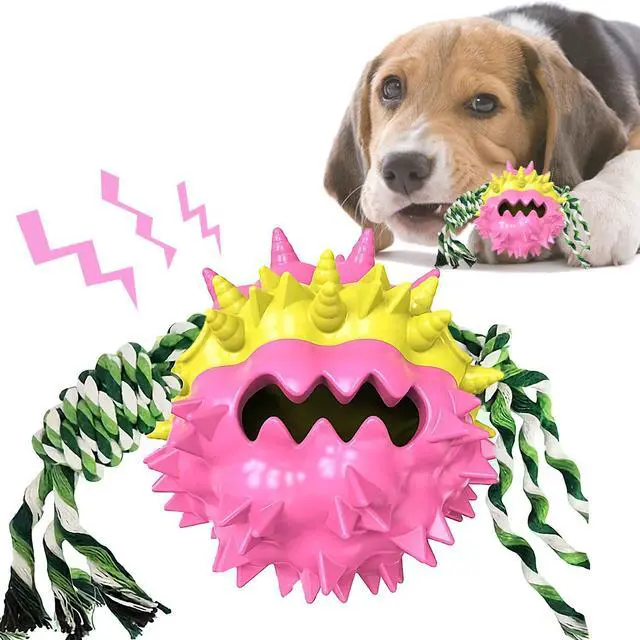 Main image of Dog Chew Toys Ball for Aggressive Chewers, Likaty Indestructible Squeaker Dog Toy Puppy Chew Teething Toys for Large Medium Small Dogs Pink