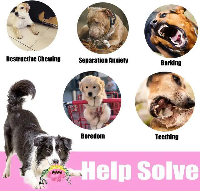 Alt view image 2 of 6 - Dog Chew Toys Ball for Aggressive Chewers, Likaty Indestructible Squeaker Dog Toy Puppy Chew Teething Toys for Large Medium Small Dogs Pink