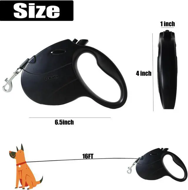 Alt view image 6 of 6 - Heavy Duty Retractable Dog Leash,Likaty 16ft Strong & Durable Walking Leash for S to L Dogs up to 77 lbs Non Slip Grip Leashes for Small Medium Dogs,Black
