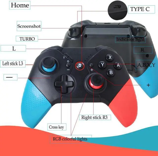 Alt view image 4 of 7 - Wireless Controller for Nintendo Switch, Likaty Joypad Compatible with Switch OLED/Lite/ Gamepad Accessories, Switch Pro Controller with Programming Motion Control Vibration