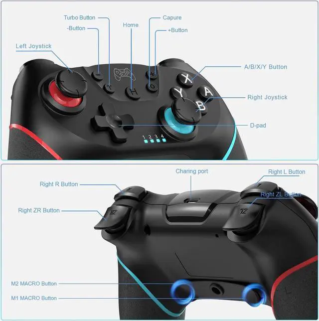 Alt view image 5 of 6 - Wireless Controller for Nintendo Switch, Likaty Joypad Compatible with Switch OLED/Lite/ Gamepad Accessories, Switch Pro Controller with Programming Motion Control Vibration