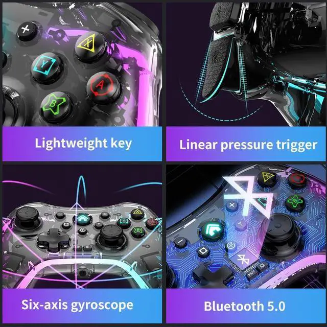 Alt view image 3 of 6 - Wireless Controller for Nintendo Switch, Likaty Joypad for Switch, Compatible with NS OLED/Lite for Kids Gifts, Transparent Black