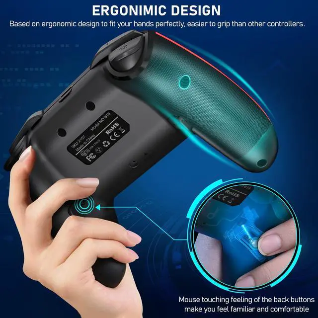 Alt view image 7 of 7 - Wireless Controller for Nintendo Switch, Likaty Joypad Compatible with Switch OLED/Lite/ Gamepad Accessories, Switch Pro Controller with Programming Motion Control Vibration