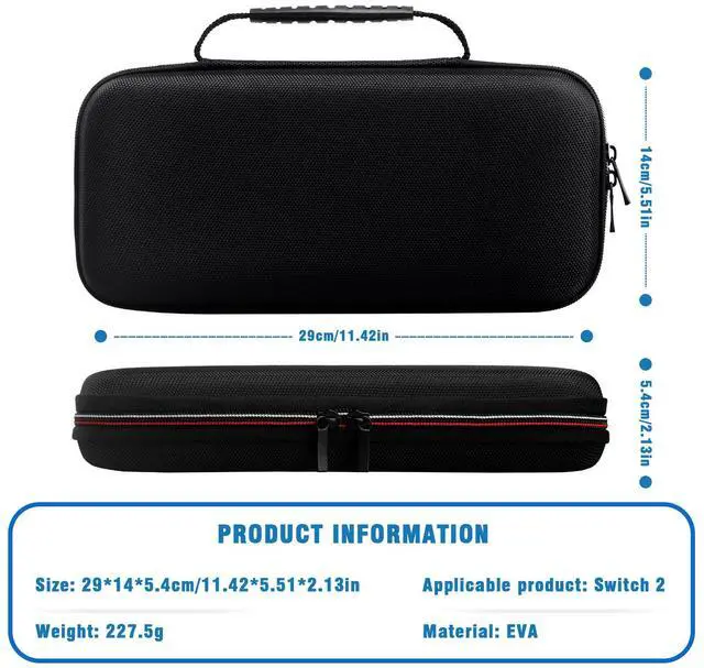 Alt view image 7 of 7 - Nylon Carry Case for Nintendo Switch 2,Protective Hard Portable Travel Carry Case Shell Pouch with Pockets for Accessories and Games,Black