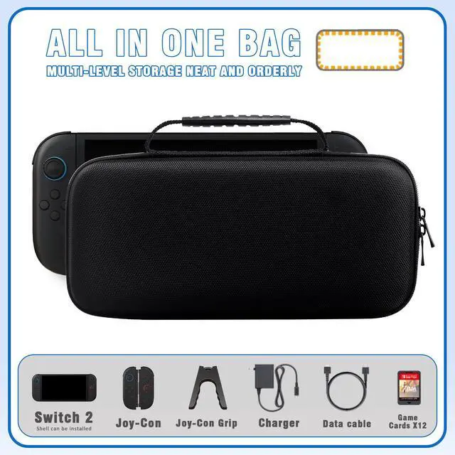 Alt view image 5 of 7 - Nylon Carry Case for Nintendo Switch 2,Protective Hard Portable Travel Carry Case Shell Pouch with Pockets for Accessories and Games,Black