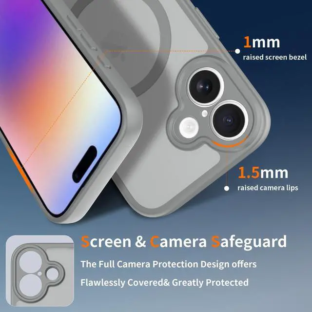 Alt view image 2 of 6 - Case for iPhone 17,Full Covered Camera Protection Magnetic Shockproof Slim Case Drop Proof Durable Protective Cover - Gray