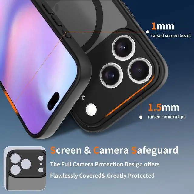 Alt view image 2 of 7 - Case for iPhone 17 Pro,Full Covered Camera Protection Magnetic Shockproof Slim Case Drop Proof Durable Protective Cover - Black