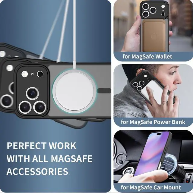 Alt view image 5 of 7 - Case for iPhone 17 Pro,Full Covered Camera Protection Magnetic Shockproof Slim Case Drop Proof Durable Protective Cover - Black