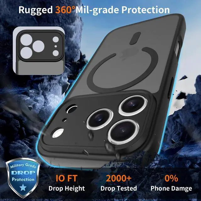 Alt view image 3 of 7 - Case for iPhone 17 Pro,Full Covered Camera Protection Magnetic Shockproof Slim Case Drop Proof Durable Protective Cover - Black