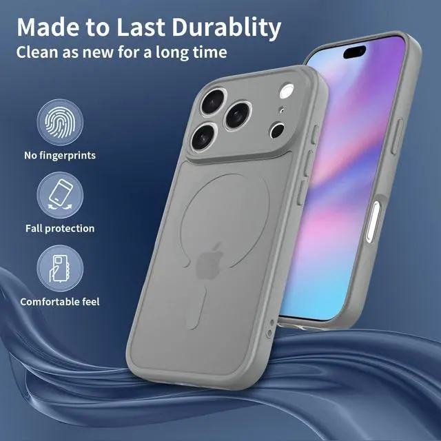 Alt view image 4 of 7 - Case for iPhone 17 Pro,Full Covered Camera Protection Magnetic Shockproof Slim Case Drop Proof Durable Protective Cover Gray