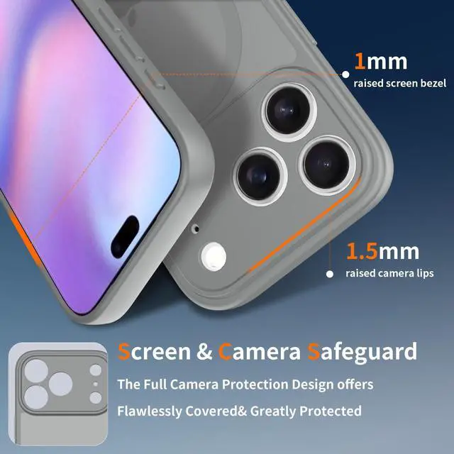 Alt view image 2 of 7 - Case for iPhone 17 Pro,Full Covered Camera Protection Magnetic Shockproof Slim Case Drop Proof Durable Protective Cover Gray