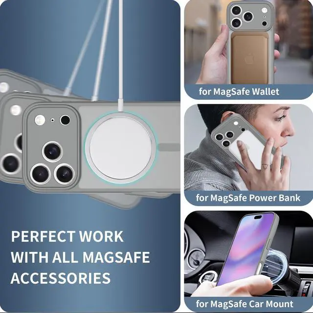 Alt view image 5 of 7 - Case for iPhone 17 Pro,Full Covered Camera Protection Magnetic Shockproof Slim Case Drop Proof Durable Protective Cover Gray