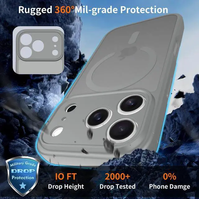Alt view image 3 of 7 - Case for iPhone 17 Pro,Full Covered Camera Protection Magnetic Shockproof Slim Case Drop Proof Durable Protective Cover Gray