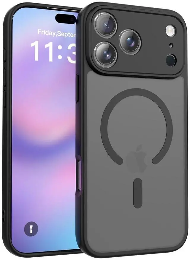 Main image of Case for iPhone 17 Pro Max,Full Covered Camera Protection Magnetic Shockproof Slim Case Drop Proof Durable Protective Cover - Black