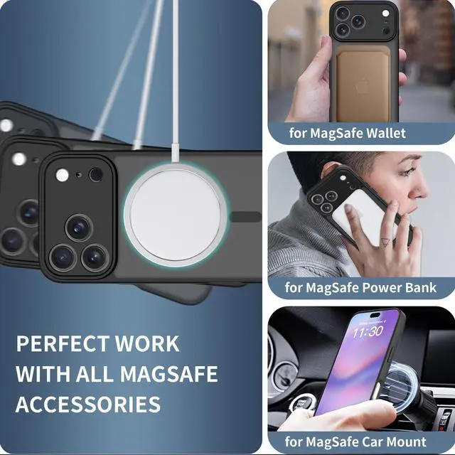 Alt view image 5 of 6 - Case for iPhone 17 Pro Max,Full Covered Camera Protection Magnetic Shockproof Slim Case Drop Proof Durable Protective Cover - Black