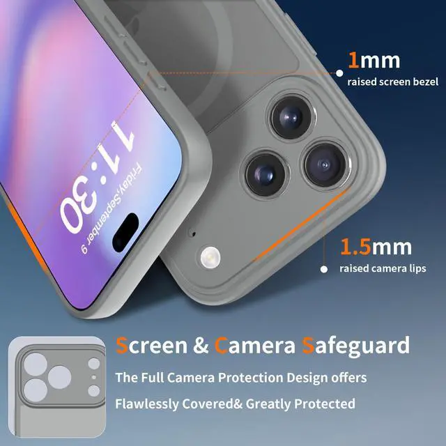 Alt view image 2 of 6 - Case for iPhone 17 Pro Max,Full Covered Camera Protection Magnetic Shockproof Slim Case Drop Proof Durable Protective Cover - Gray