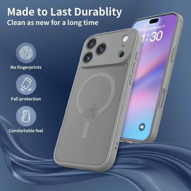Alt view image 4 of 6 - Case for iPhone 17 Pro Max,Full Covered Camera Protection Magnetic Shockproof Slim Case Drop Proof Durable Protective Cover - Gray